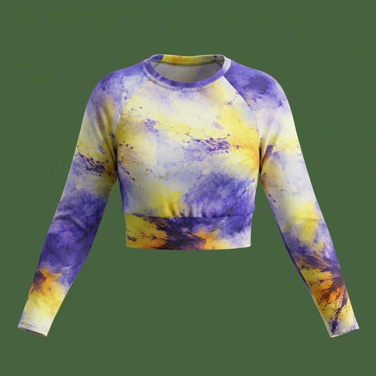 Penny Purple Picotee Viola Long Sleeve Crop Top – abstract print from the real flower, image 8