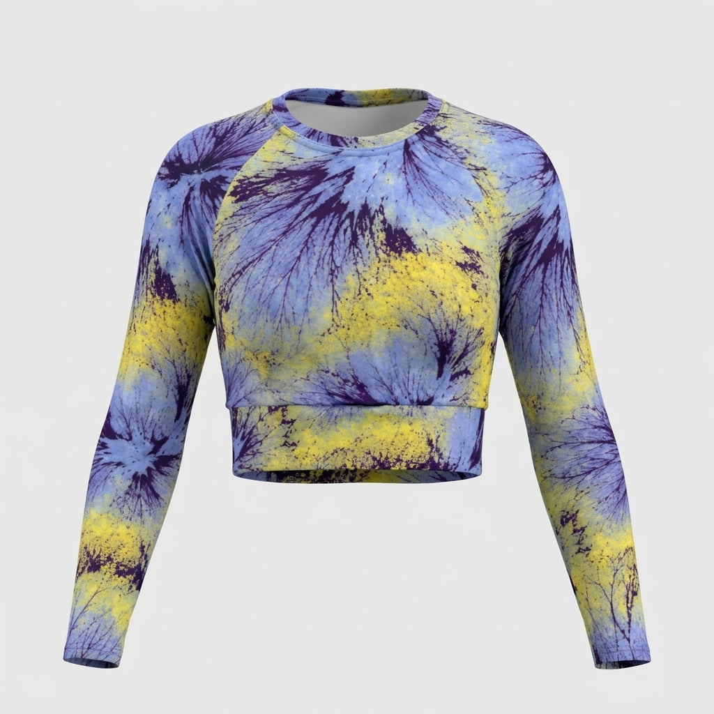 Deltini Blue Purple Wing Viola Long Sleeve Crop Top