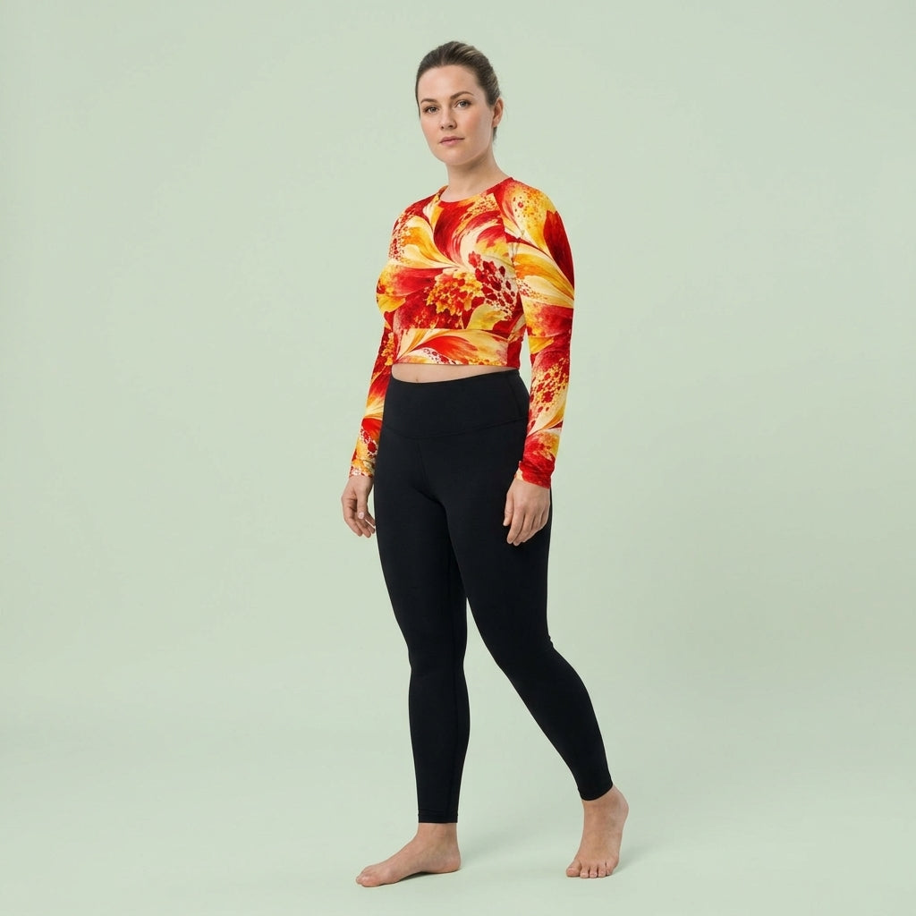 Octopus Sparkle Dahlia Long Sleeve Crop Top