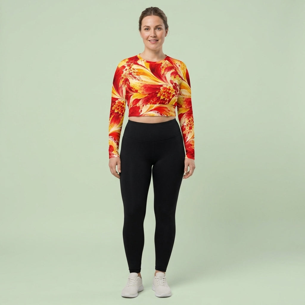 Octopus Sparkle Dahlia Long Sleeve Crop Top