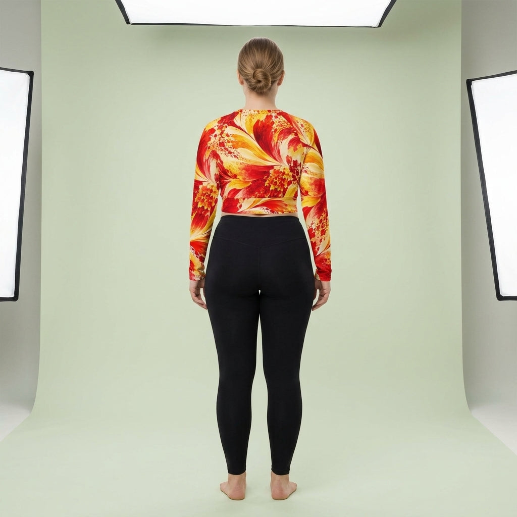 Octopus Sparkle Dahlia Long Sleeve Crop Top