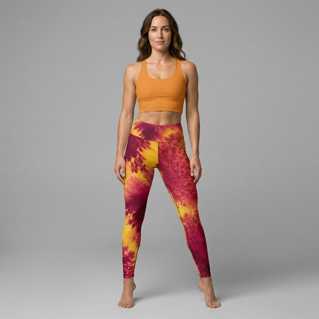 Model wearing Xen Phoenix Orchid leggings.