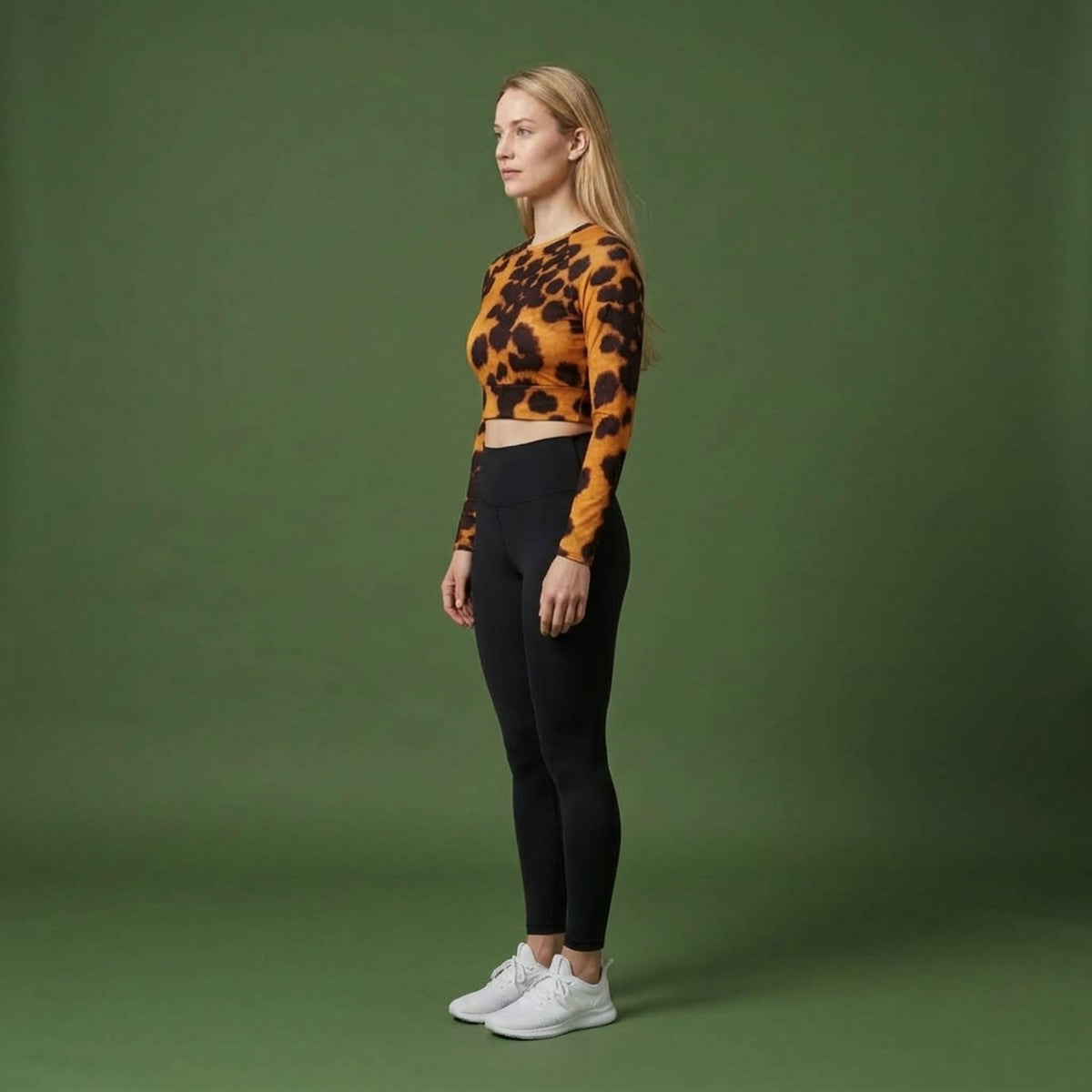 Tiger Orchid Long Sleeve Crop Top – abstract print from the real flower, image 2