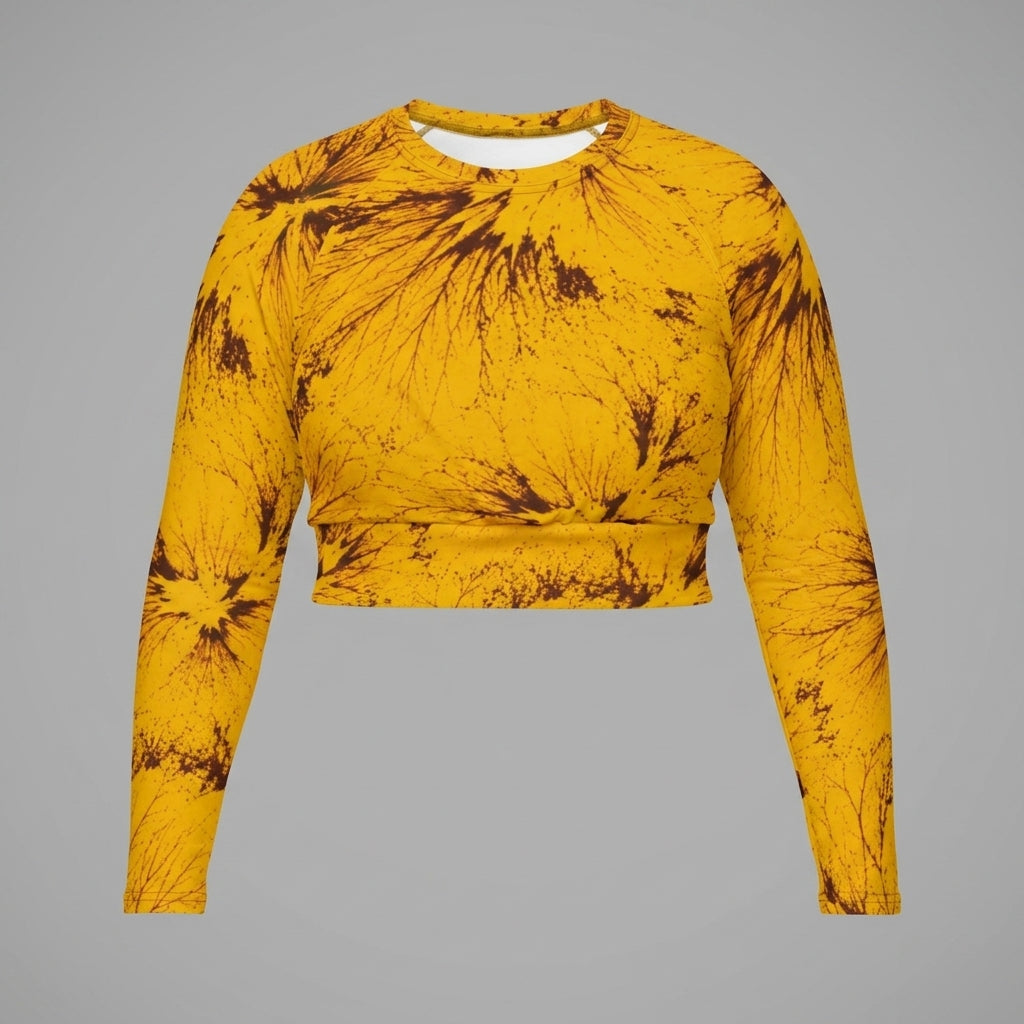 Long-sleeve crop top in the Sorbet Honeybee print, studio product shot.