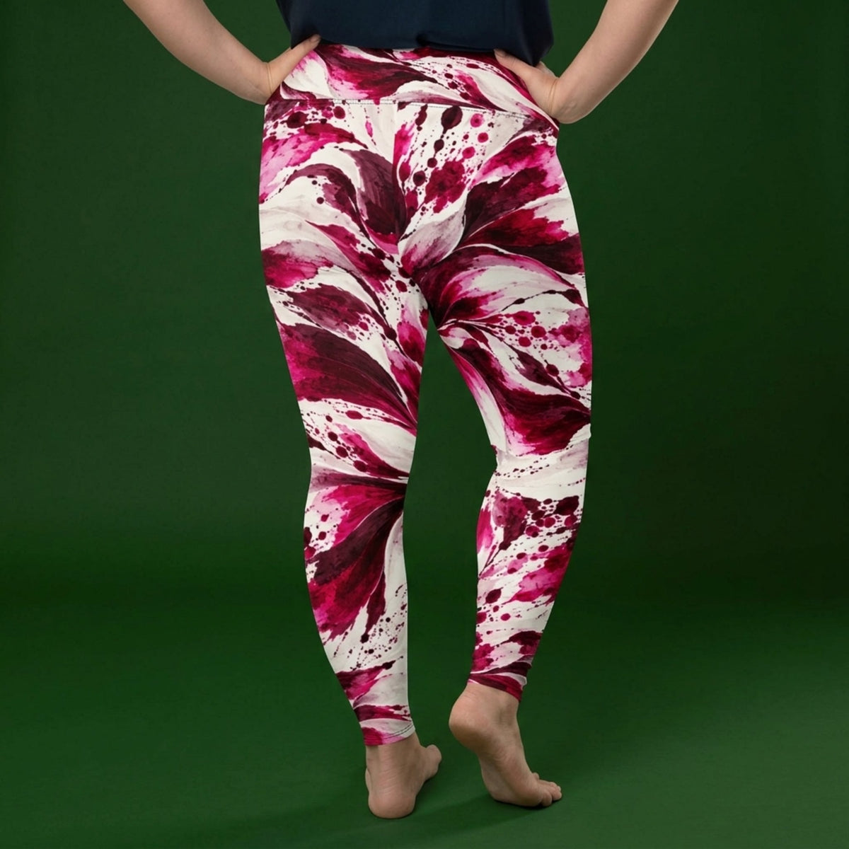 Tartan Dahlia Plus Size Leggings – abstract print from the real flower, image 1