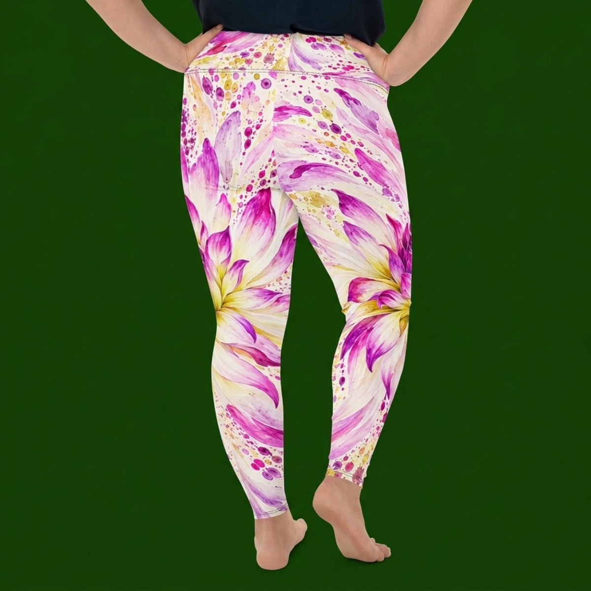 Bold Accent Dahlia Plus Size Leggings – abstract print from the real flower, image 1