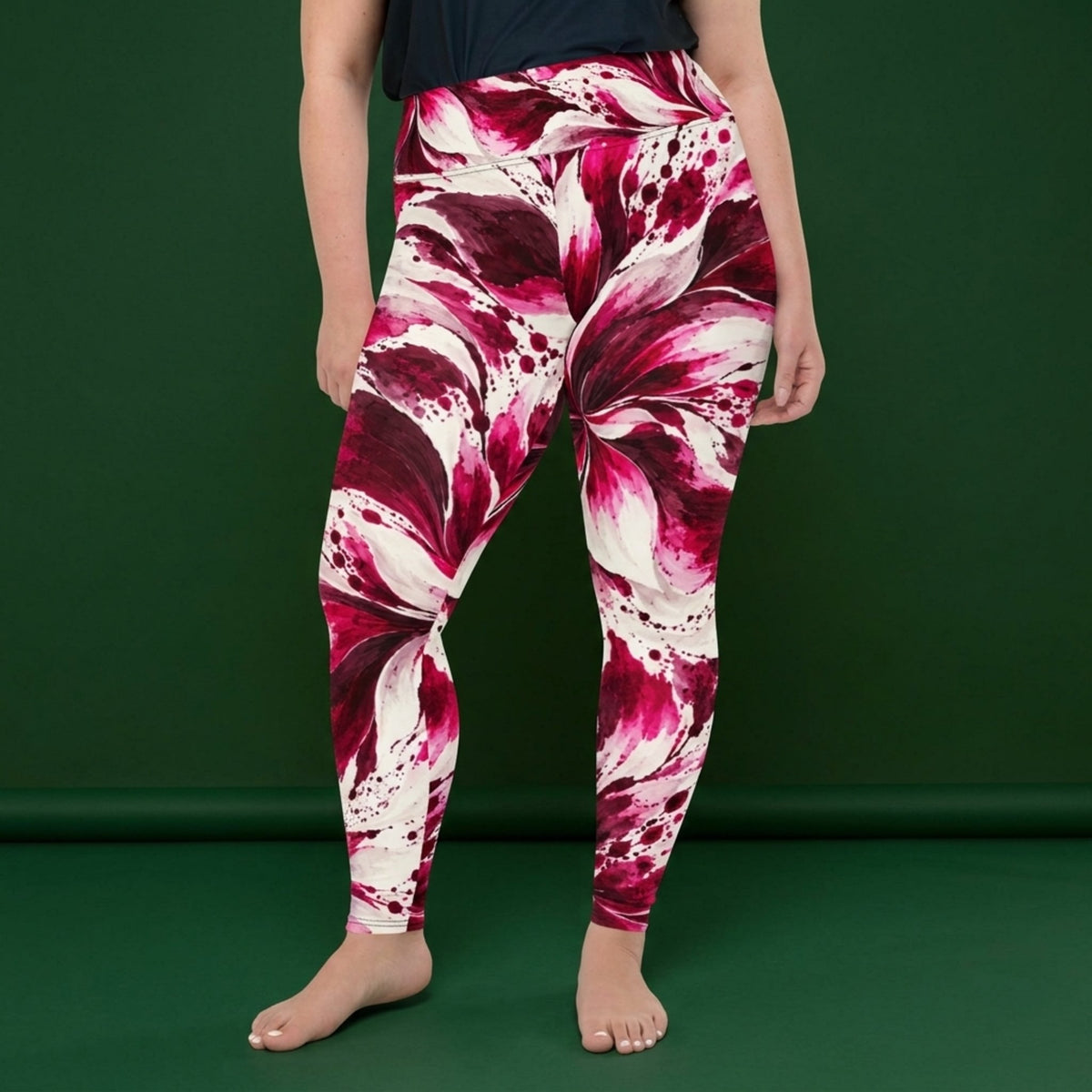 Tartan Dahlia Plus Size Leggings – abstract print from the real flower, image 2