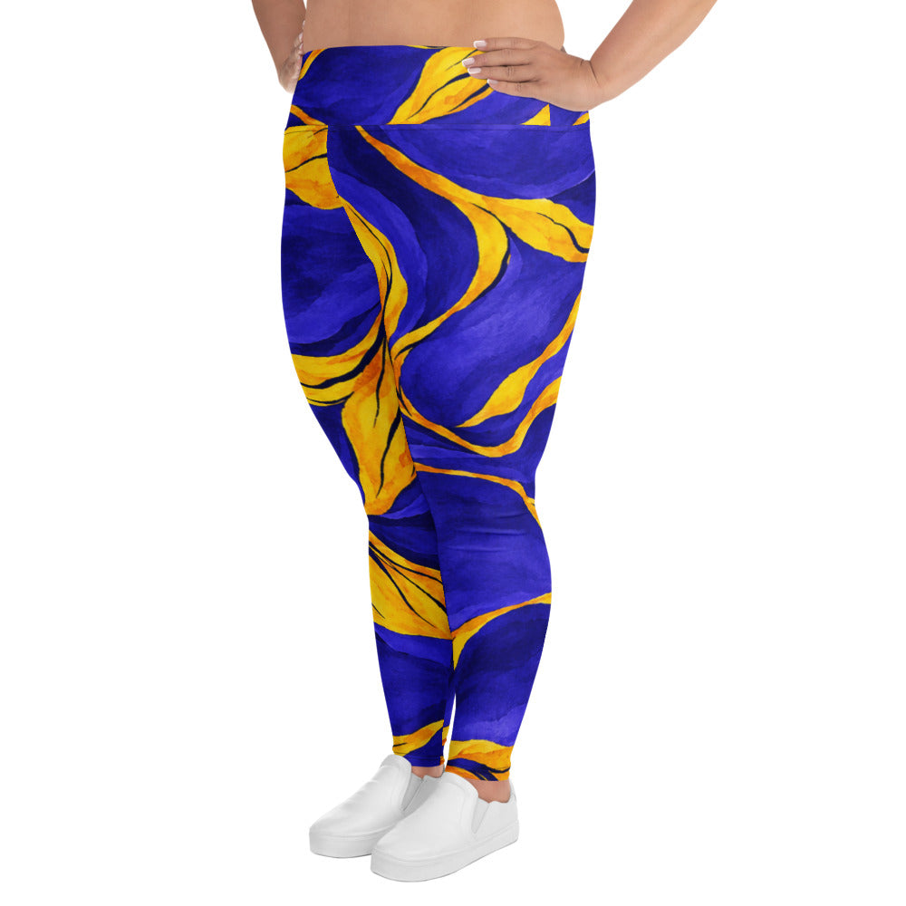 Leggings in the Sorbet Morpho print, studio product shot, left side view.