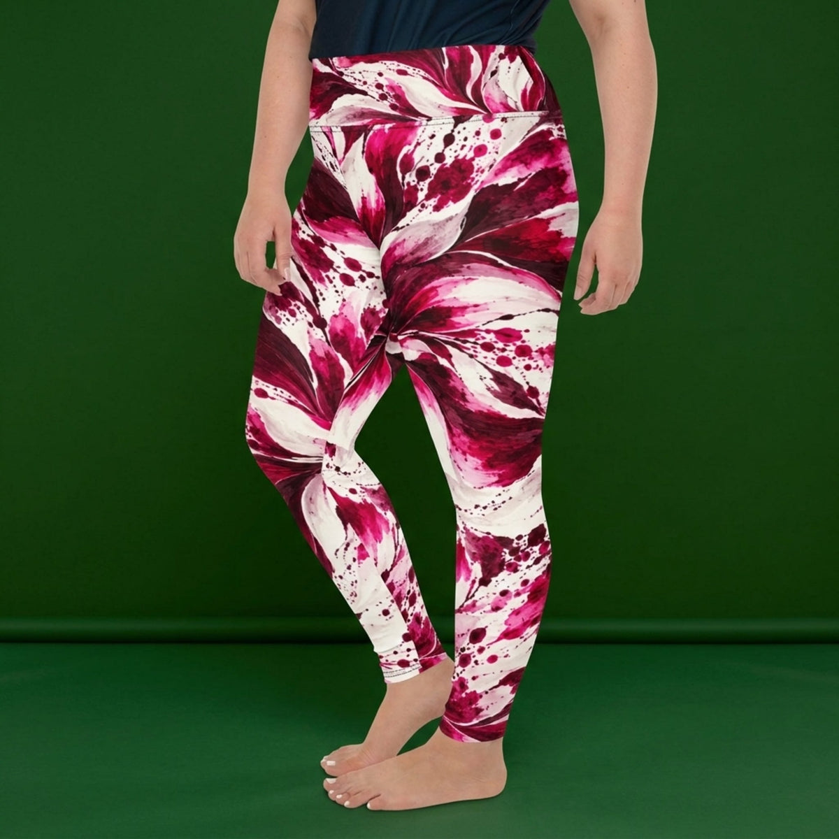Tartan Dahlia Plus Size Leggings – abstract print from the real flower, image 3