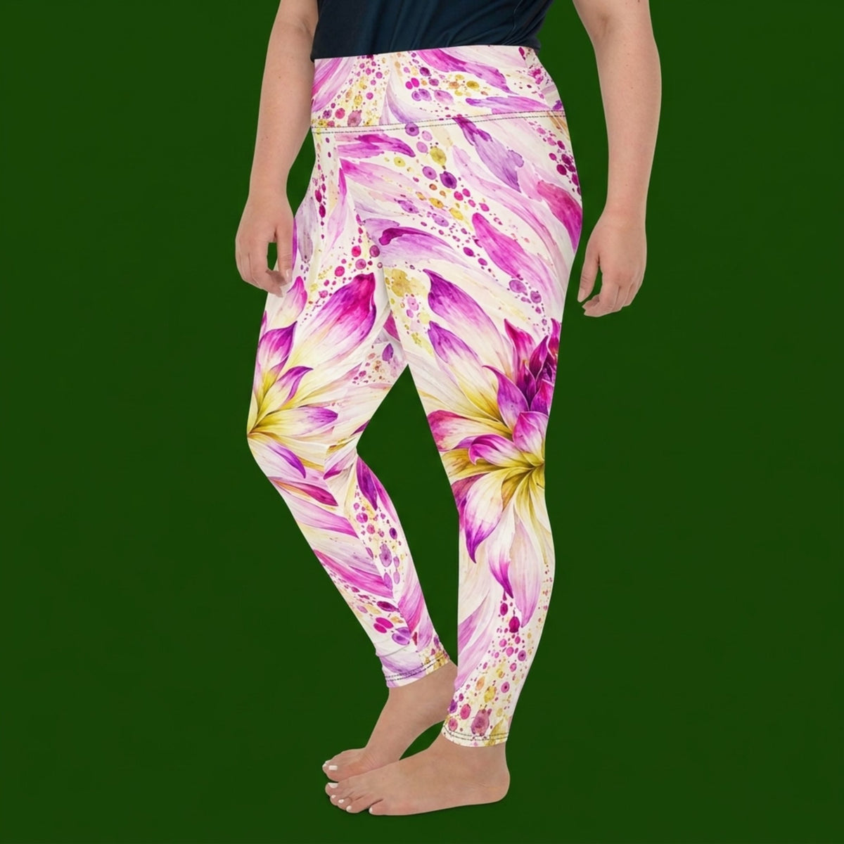 Bold Accent Dahlia Plus Size Leggings – abstract print from the real flower, image 2