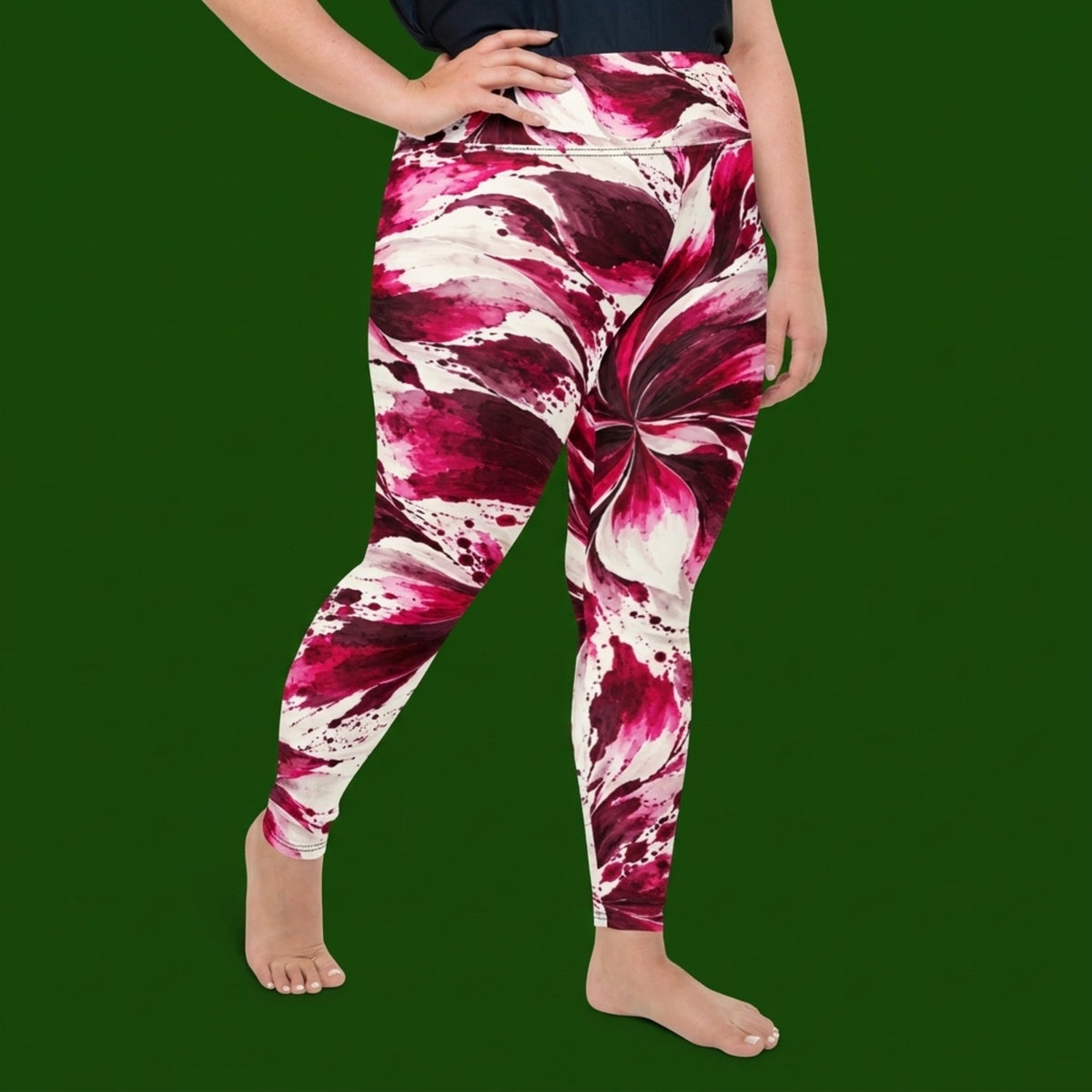 Tartan Dahlia Plus Size Leggings – abstract print from the real flower, image 4
