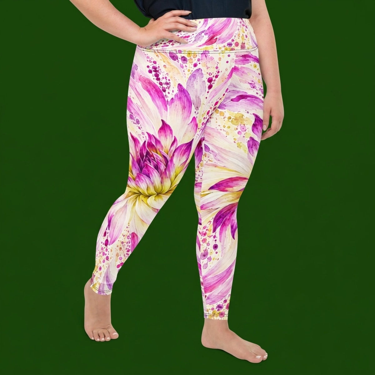 Bold Accent Dahlia Plus Size Leggings – abstract print from the real flower, image 3
