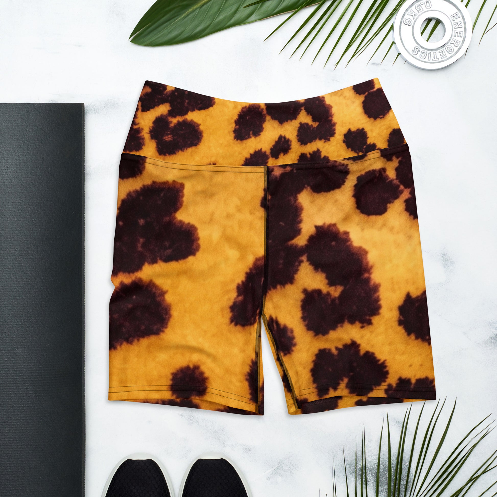 Tiger Orchid Shorts - front detail, high-waisted yoga shorts