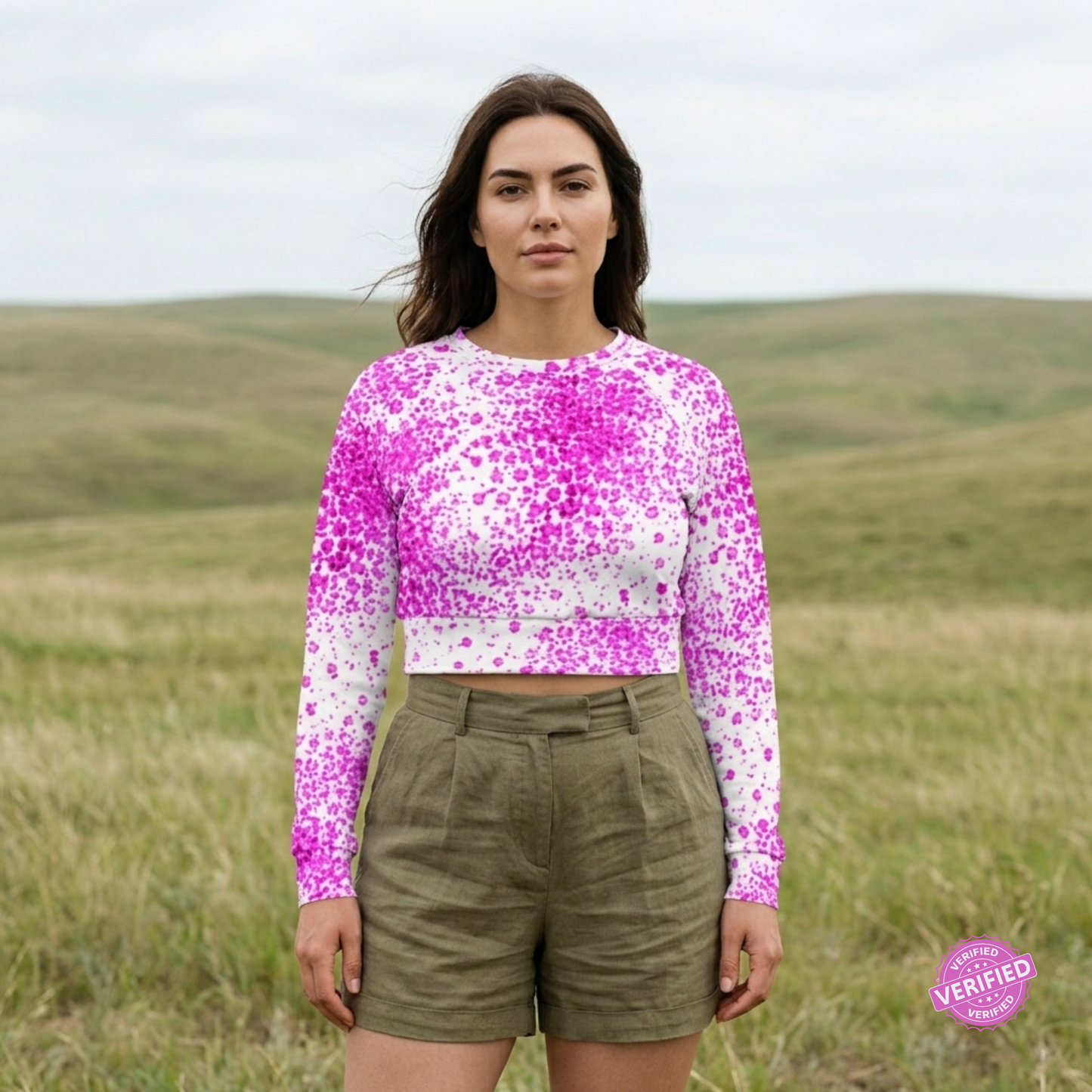 Pale Face Clown orchid Recycled long-sleeve crop top