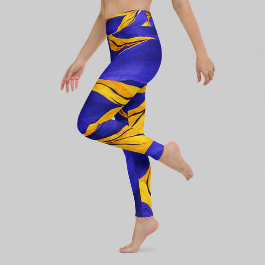 Purple floral-print leggings, studio shot