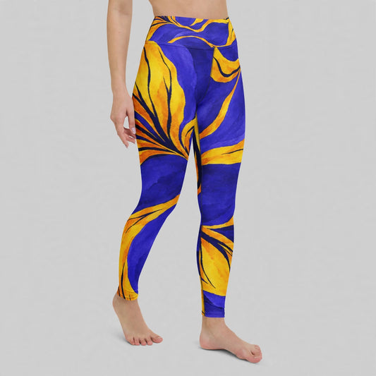 Purple floral-print leggings, studio view