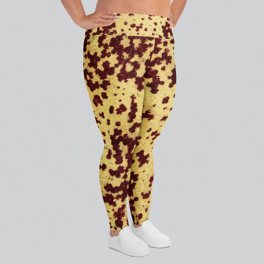 Plus size leggings in the Godefroyae Orchid (cream and burgundy) print, studio product shot (view 2).