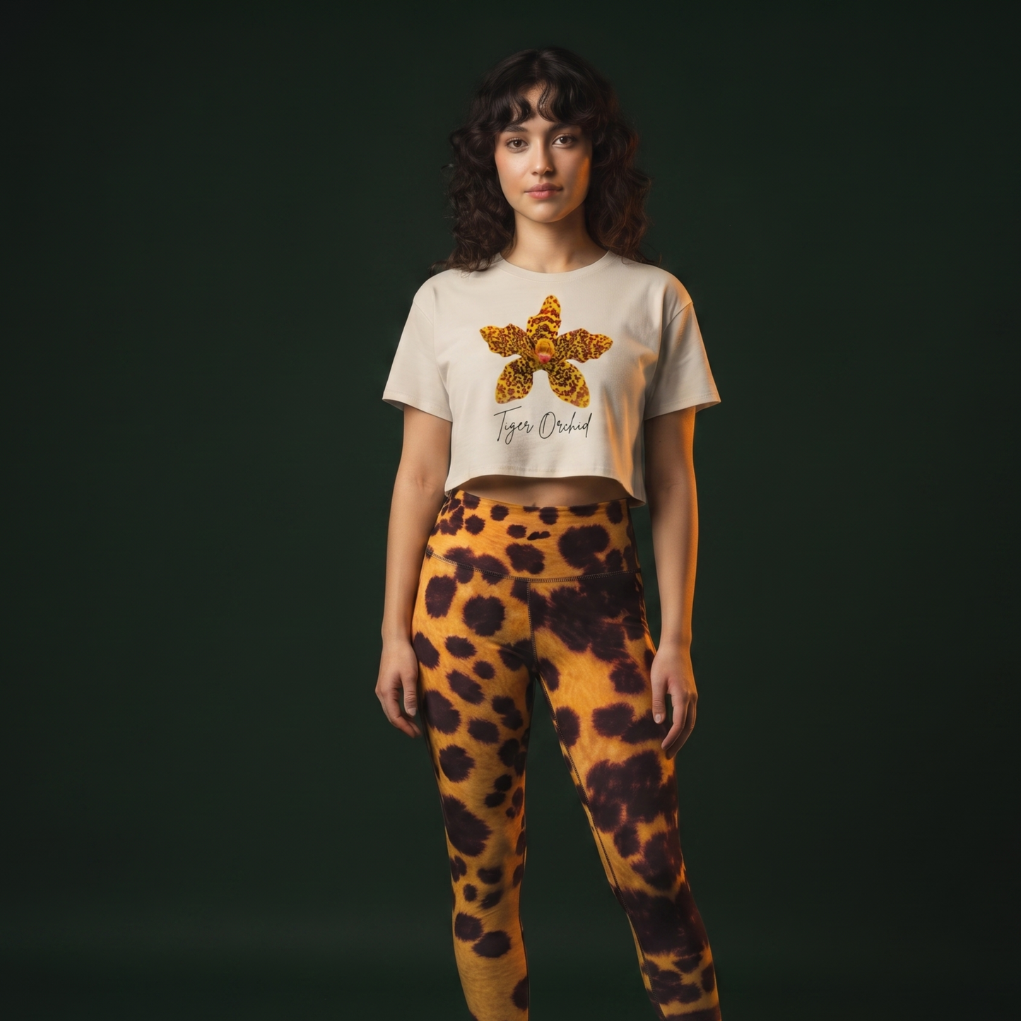 Tiger Orchid Leggings - back view, all-over print yoga leggings