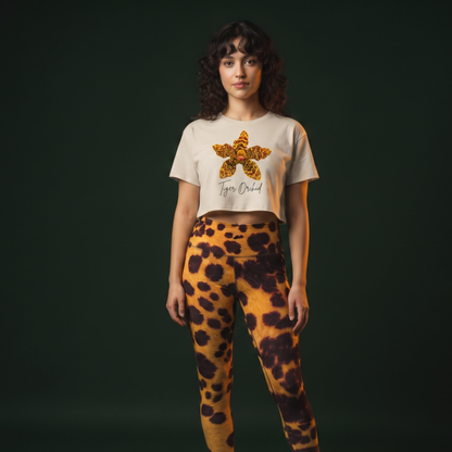 Tiger Orchid Leggings - back view, all-over print yoga leggings