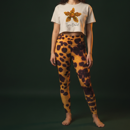 Tiger Orchid Leggings - close-up fabric detail of tiger orchid pattern