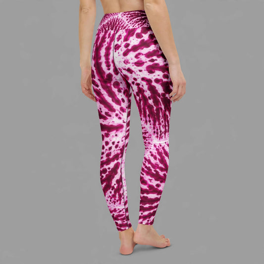 Leggings in the Phalaenopsis Orchid (ivory and magenta) print, studio product shot (view 2).