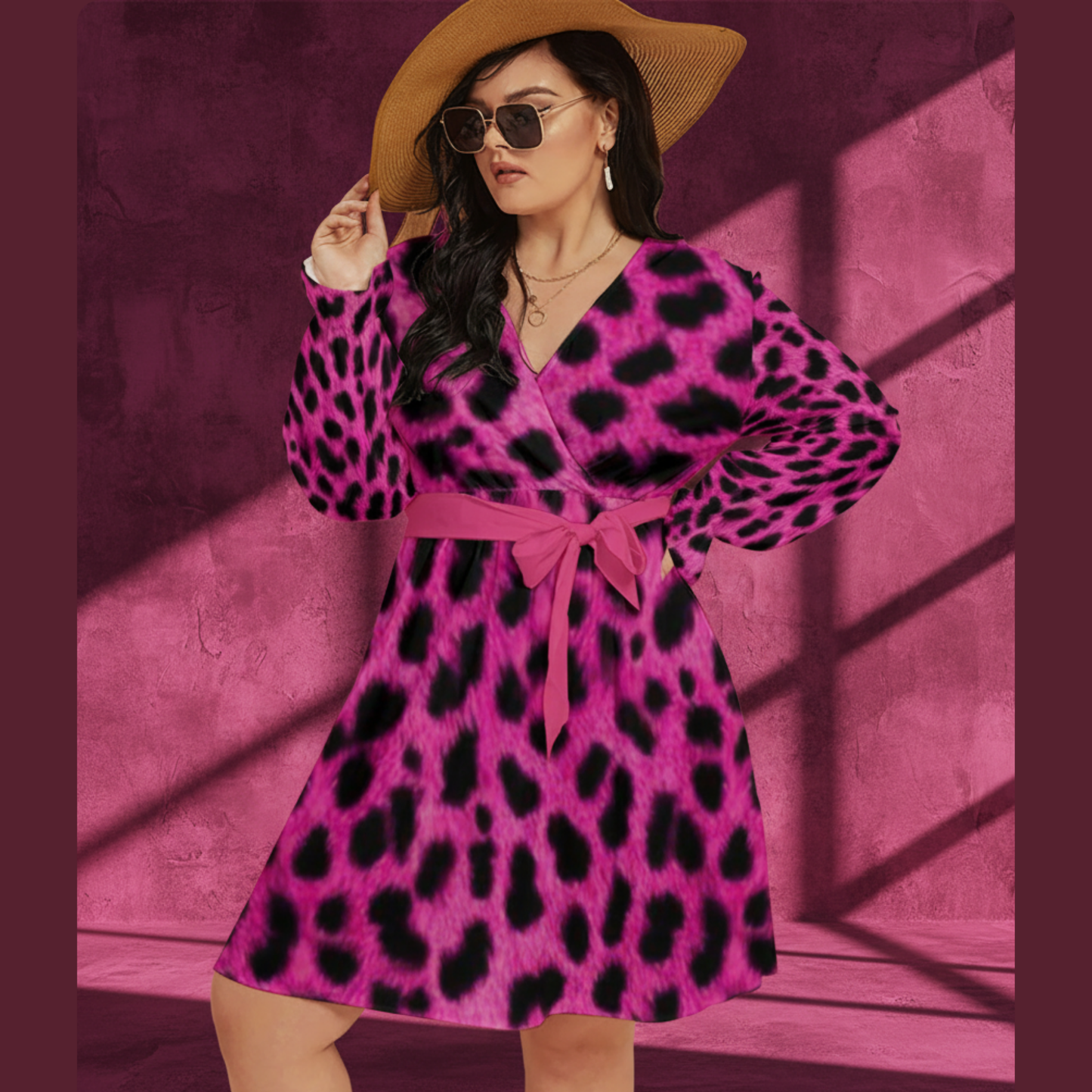 THE MAGENTA MIRAGE // PINK LEOPARD DNA-MATCH WRAP DRESS