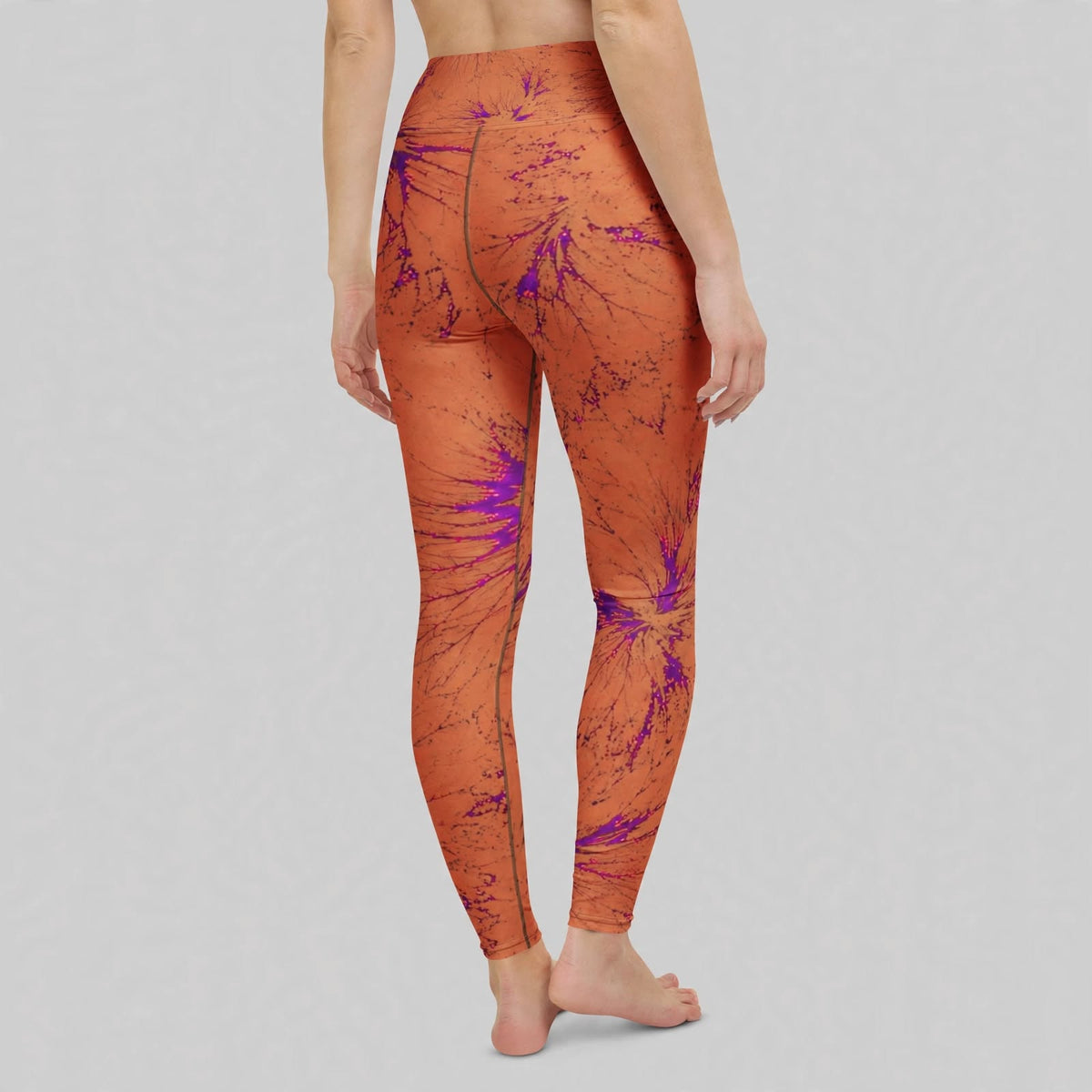 Admire Orange Purple Wing viola print leggings, studio angled view