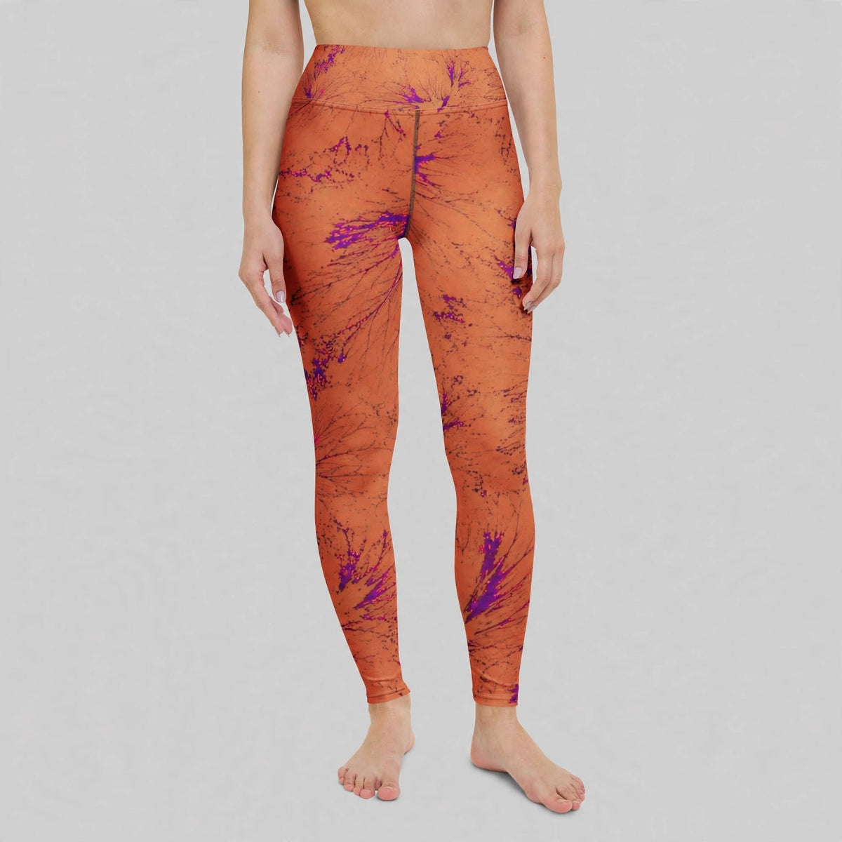 Admire Orange Purple Wing viola print leggings, studio detail view