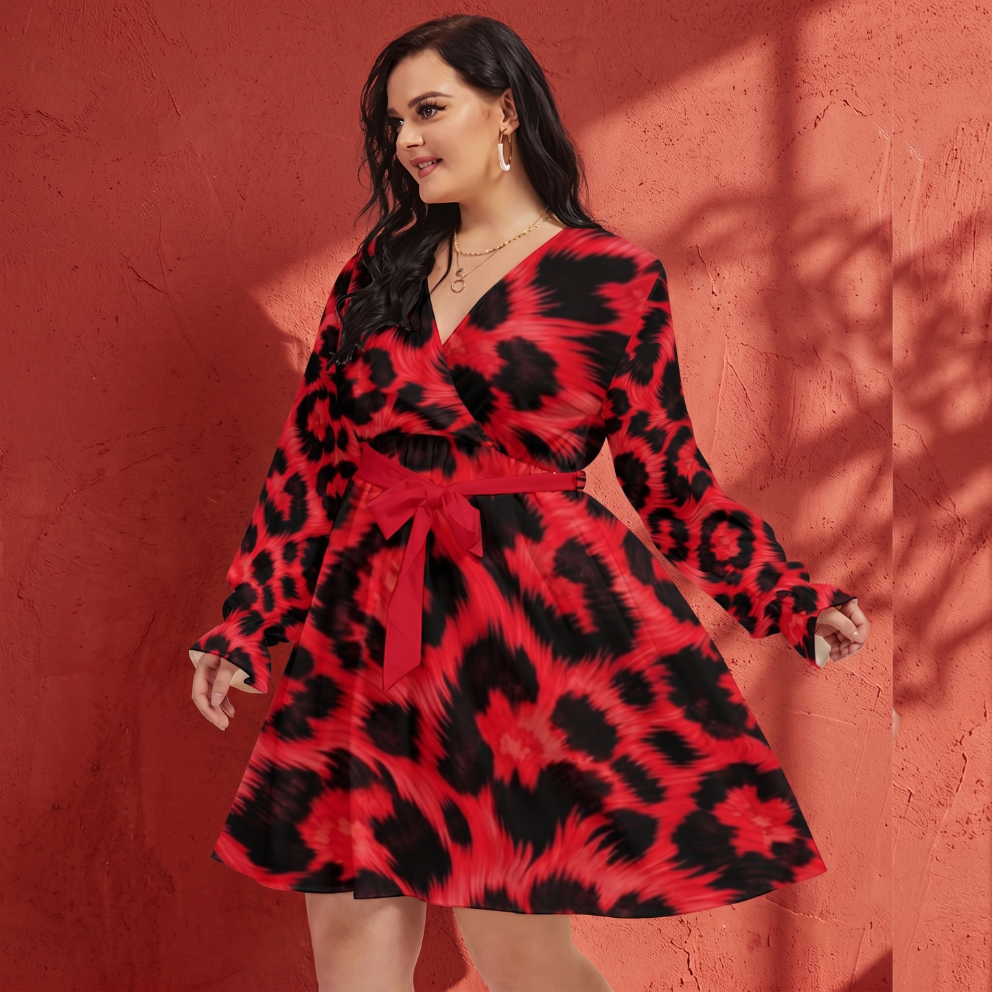 THE CRIMSON ROSETTE // RED LEOPARD DNA-MATCH WRAP DRESS