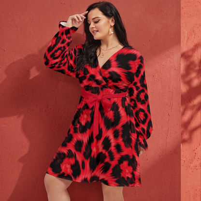 THE CRIMSON ROSETTE // RED LEOPARD DNA-MATCH WRAP DRESS