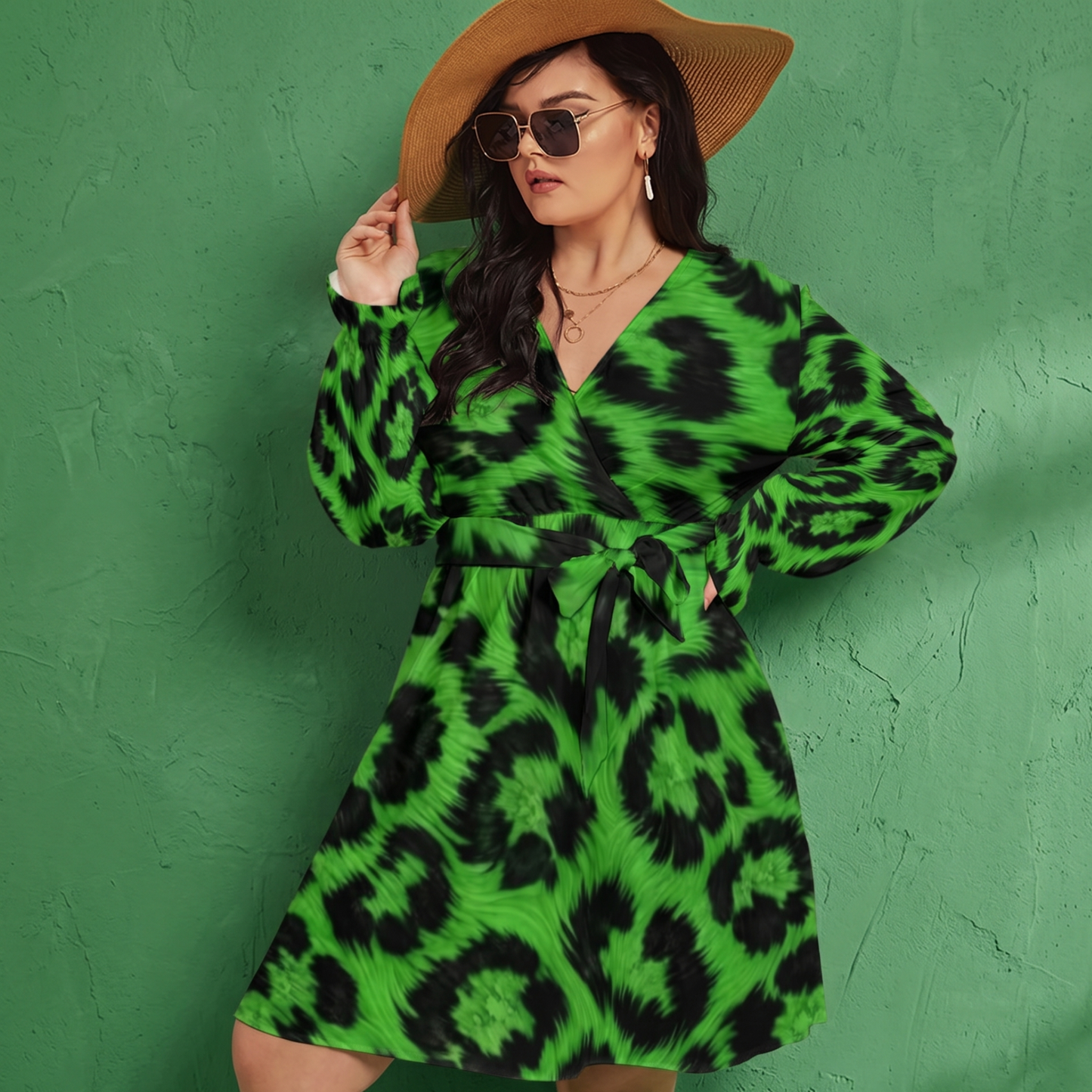 THE EMERALD LEOPARD // GREEN DNA-MATCH WRAP DRESS