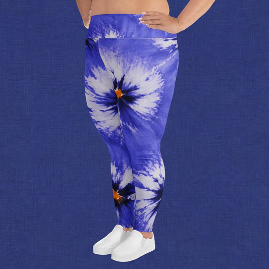 Plus size leggings in the Sorbet Delft Blue print, studio product shot.