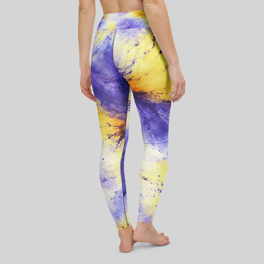 Penny Purple Picotee Viola print high-waist yoga leggings, back view