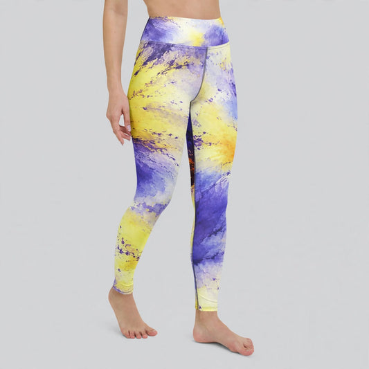 Penny Purple Picotee Viola print high-waist yoga leggings, studio front view