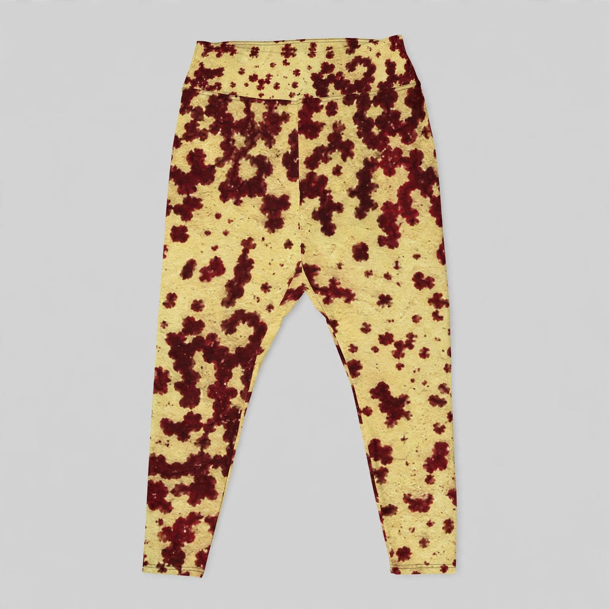 Plus size leggings in the Godefroyae Orchid (cream and burgundy) print, studio product shot (view 3).