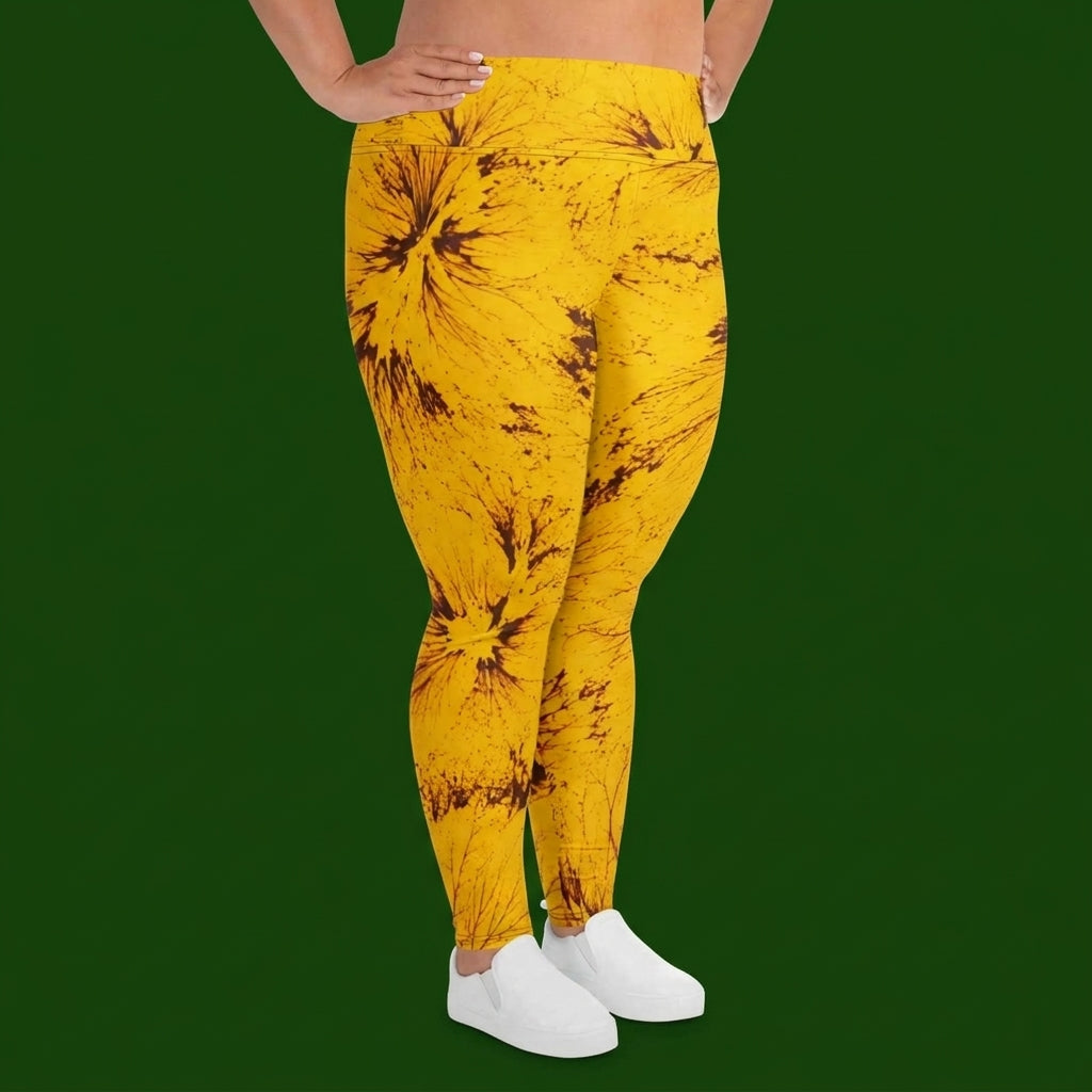 Sorbet Honeybee Viola Plus Size Leggings – abstract print from the real flower, image 1