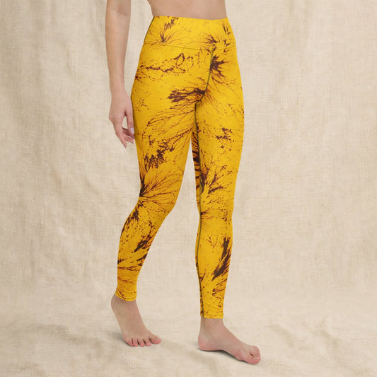 Leggings in the Sorbet Honeybee print, studio product shot with fabric backdrop.